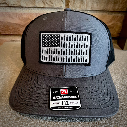 Beer-merica patch hat, Richardson 112, black mesh and charcoal front